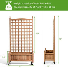 Load image into Gallery viewer, Outdoor Solid Wood Raised Garden Bed Mobile Planter Box with Trellis on Wheels