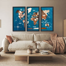 Load image into Gallery viewer, 3D Wooden Triptych World Map Multicolor