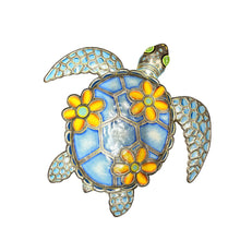 Load image into Gallery viewer, Sea Turtle Oil Drum Top with Flowers- Blue