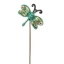Load image into Gallery viewer, Turquoise Floral Dragonfly Garden Stake