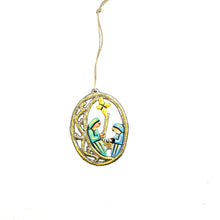 Load image into Gallery viewer, Oval Nativity Ornament- Painted (Green-Turquoise)
