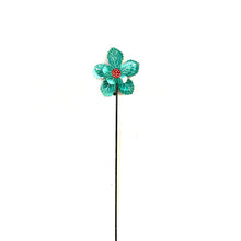 Load image into Gallery viewer, 3-D Turquoise And Red Flower Garden Stake 2