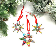 Load image into Gallery viewer, Leo’s Stars: Cereal Box Bead Ornament (Set of 3)
