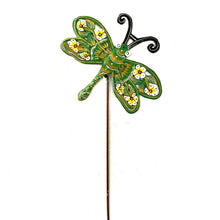 Load image into Gallery viewer, Green Floral Dragonfly Garden Stake