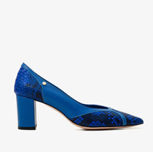 Load image into Gallery viewer, The Toskana Sax Blue Pythn Leather Block Heel Pump Women Shoe