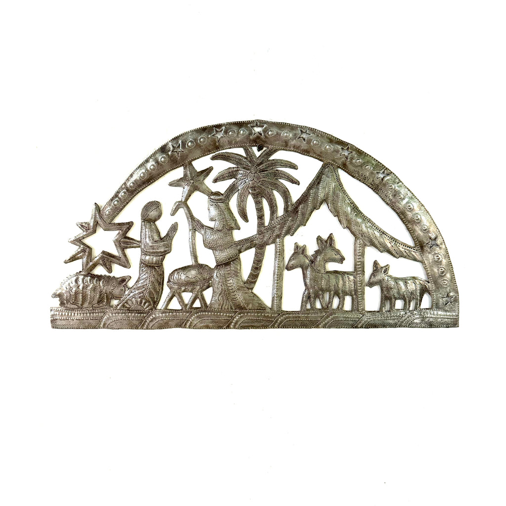 Brushed Metal  Dome Nativity