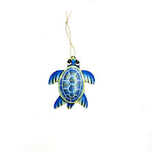 Load image into Gallery viewer, Painted Turtle Ornament- Blue