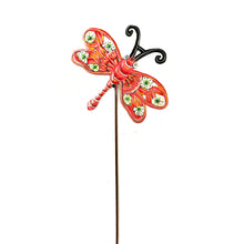 Load image into Gallery viewer, Red Floral Dragonfly Garden Stake
