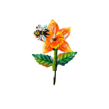 Load image into Gallery viewer, Orange Flower and Bee Wall Hook
