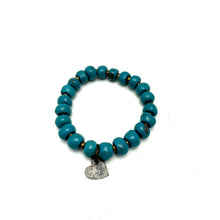 Load image into Gallery viewer, Steel Heart Charm Bracelet- Teal Blue