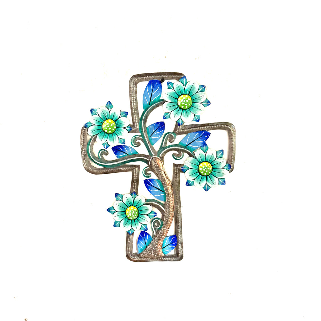 Steel Floral Cross- Painted
