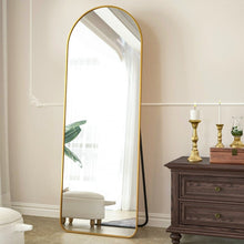 Load image into Gallery viewer, Gold Large Full Length Rounded Leaning Wall or Hanging Mirror
