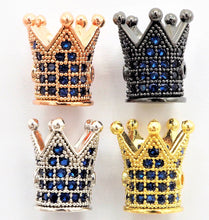 Load image into Gallery viewer, CZ Micro Pave King Crown Spacer Beads, Sapphire Blue Crown Beads,Men's Women's Jewelry Making, 10x8mm, Sku#G411