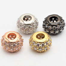 Load image into Gallery viewer, CZ Micro Pave Large Hole Rondelle Beads, Cubic Zirconia Pave Beads, 6mm/8mm/10mm Shamballa Ball beads, CZ Space Beads,sku#G412