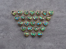 Load image into Gallery viewer, New Trendy Abalone Gold Heart Beads, A-Z 26 Initials Letter Space Beads, Initial Letter Charm, 7x9x10mm,sku#G421