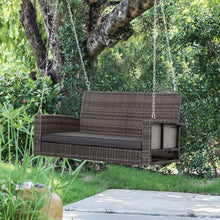 Load image into Gallery viewer, Grey Tones Wicker Porch Swing 7ft Hanging Chain with Dark Grey Padded Cushion