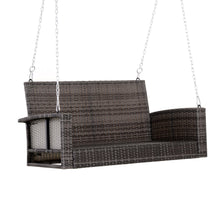 Load image into Gallery viewer, Grey Tones Wicker Porch Swing 7ft Hanging Chain with Dark Grey Padded Cushion