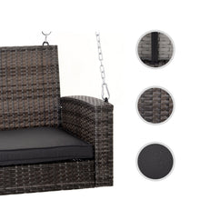 Load image into Gallery viewer, Grey Tones Wicker Porch Swing 7ft Hanging Chain with Dark Grey Padded Cushion