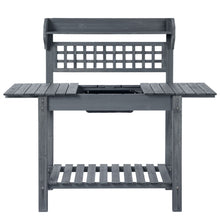 Load image into Gallery viewer, Outdoor Grey Wood Potting Bench Expandable Top with Food Grade Plastic Sink