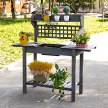 Load image into Gallery viewer, Outdoor Grey Wood Potting Bench Expandable Top with Food Grade Plastic Sink