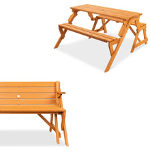 Load image into Gallery viewer, Outdoor Interchangeable 2 in 1 Multi-Use Wooden Picnic Table Garden Bench Umbrella Hole
