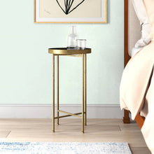 Load image into Gallery viewer, Gold Finish Metal Round Nightstand End Table with Removable Black Tray Top