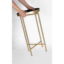 Load image into Gallery viewer, Gold Finish Metal Round Nightstand End Table with Removable Black Tray Top