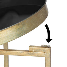 Load image into Gallery viewer, Gold Finish Metal Round Nightstand End Table with Removable Black Tray Top