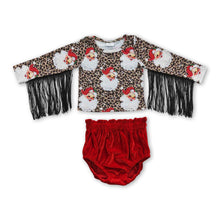 Load image into Gallery viewer, Leopard santa tassels velvet bummies baby Christmas outfits