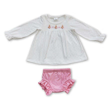 Load image into Gallery viewer, Pink Christmas tree polka dots baby girls bummies set