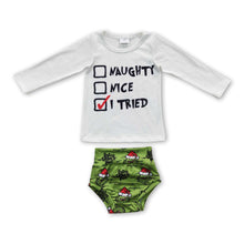 Load image into Gallery viewer, I tried top green face bummies baby girls Christmas outfits