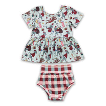 Load image into Gallery viewer, short sleeves green face peplum plaid bummies girls Christmas set