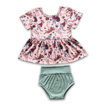Load image into Gallery viewer, Green face deer peplum bummies baby girls Christmas outfits