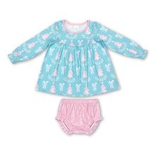 Load image into Gallery viewer, Christmas tree tunic pink bummies baby girls clothes