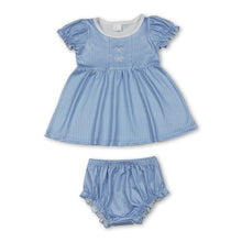 Load image into Gallery viewer, Stripe short sleeves bow embroidery tunic bummies girls set