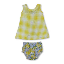 Load image into Gallery viewer, Sleeveless yellow plaid top floral bummies baby girls set