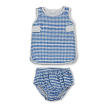 Load image into Gallery viewer, Sleeveless top light blue plaid bummies baby girls set