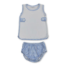 Load image into Gallery viewer, Sleeveless blue plaid top bummies baby girls summer set