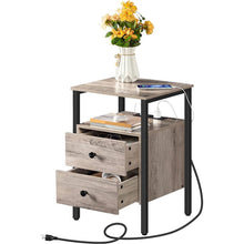 Load image into Gallery viewer, Modern Black Metal Nightstand with Grey Wood Finish Drawers and Shelf