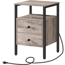 Load image into Gallery viewer, Modern Black Metal Nightstand with Grey Wood Finish Drawers and Shelf