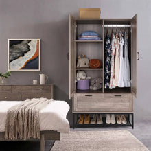 Load image into Gallery viewer, Modern 2-Door Bedroom Wardrobe Cabinet Armoire Shoe Rack in Retro Grey Finish