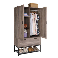 Load image into Gallery viewer, Modern 2-Door Bedroom Wardrobe Cabinet Armoire Shoe Rack in Retro Grey Finish