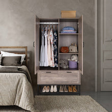 Load image into Gallery viewer, Modern 2-Door Bedroom Wardrobe Cabinet Armoire Shoe Rack in Retro Grey Finish