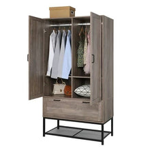 Load image into Gallery viewer, Modern 2-Door Bedroom Wardrobe Cabinet Armoire Shoe Rack in Retro Grey Finish