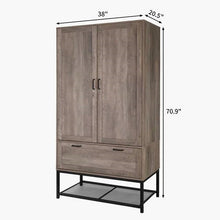 Load image into Gallery viewer, Modern 2-Door Bedroom Wardrobe Cabinet Armoire Shoe Rack in Retro Grey Finish