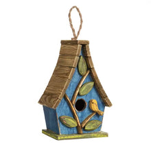 Load image into Gallery viewer, Farmhouse Solid Wood Hanging Birdhouse in Blue Green Yellow Brown