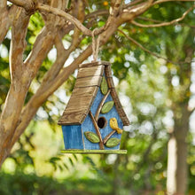 Load image into Gallery viewer, Farmhouse Solid Wood Hanging Birdhouse in Blue Green Yellow Brown