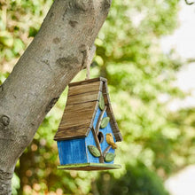 Load image into Gallery viewer, Farmhouse Solid Wood Hanging Birdhouse in Blue Green Yellow Brown