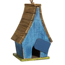 Load image into Gallery viewer, Farmhouse Solid Wood Hanging Birdhouse in Blue Green Yellow Brown