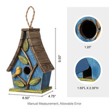 Load image into Gallery viewer, Farmhouse Solid Wood Hanging Birdhouse in Blue Green Yellow Brown